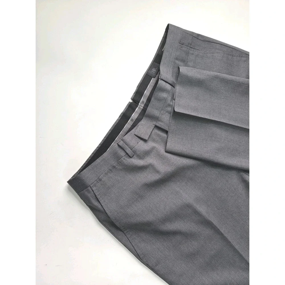 Banana Republic Mens 37x35 Gray Stripe Wool Dress Pants Flat Front Italy Fabric
